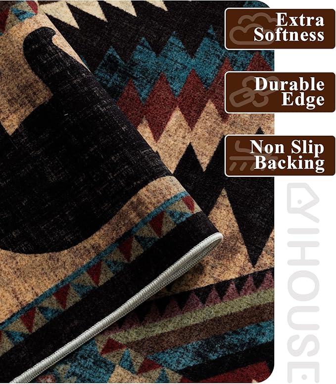 Western Runner Rug 2'8"x8' - Rustic Cabin Washable Rug, Non-Slip Low Pile Soft Carpet, Lodge Geometric Print Floor Runner Rugs for Hallway, Entryway, Bedroom, Kitchen, Laundry