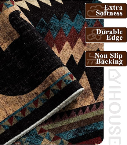 Western Runner Rug 2'8"x8' - Rustic Cabin Washable Rug, Non-Slip Low Pile Soft Carpet, Lodge Geometric Print Floor Runner Rugs for Hallway, Entryway, Bedroom, Kitchen, Laundry