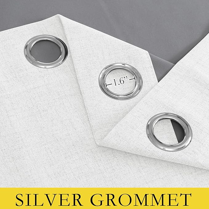 NICETOWN 100% Absolutely Blackout Linen Curtains with Thermal Insulated Liner, Greyish White, 52" Wide, 102" Length Energy Saving Curtains for Living Room 2 Panels Set, Vertical Blinds