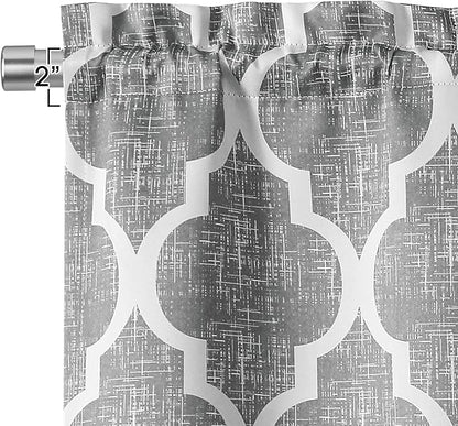 Beauoop Lattice Blackout Window Valance Curtain Panels Thermal Insulated Noise Reduction Drapes for Kitchen Cafe Living Room Quatrefoil Window Treatment Sets Rod Pocket, 50W x 18L, Gray, 1 Panel
