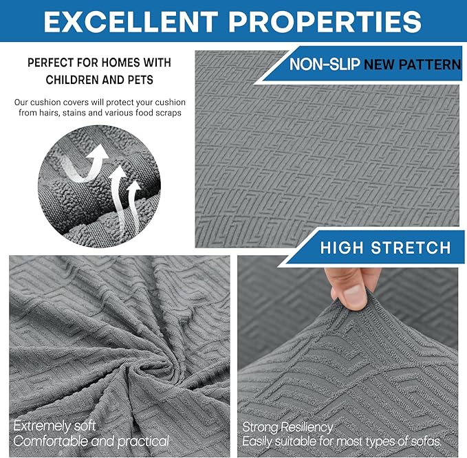 XINEAGE Couch Cushion Covers Seat Cushion Cover Thick Stretch Sofa Slipcovers 1 Piece Individual Couch Covers with Elastic Bottom(Single Seat Cushion/Backrest,Light Grey)