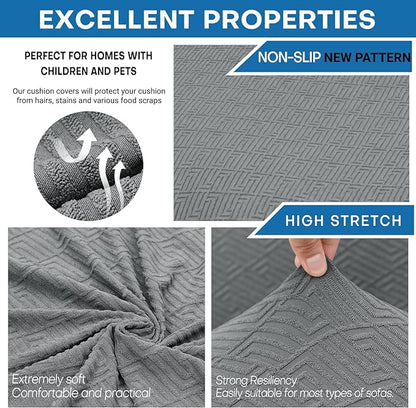 XINEAGE Couch Cushion Covers Seat Cushion Cover Thick Stretch Sofa Slipcovers 1 Piece Individual Couch Covers with Elastic Bottom(Single Seat Cushion/Backrest,Light Grey)