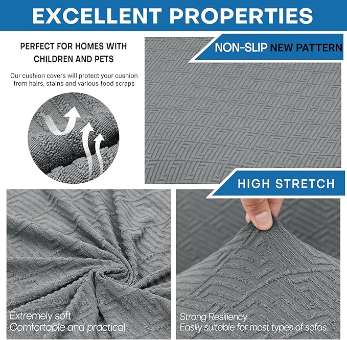XINEAGE 2026 New 4 Pieces Couch Covers for 3 Cushion Couch Super Stretch Thick Soft Sofa Cover Anti Slip Sofa Slipcover Dogs Cats Furniture Protector (Light Gray, 71"-91")