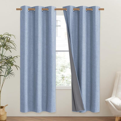NICETOWN Stone Blue Vintage Linen 100% Blackout Curtains for Classroom, Thermal Insulated Curtains 72" Long, Noise Reducing Window Treatment Drapes for Gym Room, 42" Wide Per Panel, Set of 2
