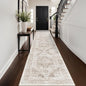 Washable 2'6''x14' Runner Rug - Non-Slip Vintage Runner Rug for Entryway Low-Pile Medallion Long Rugs for Hallway Waterproof Traditional Runner Rugs Indoor Thin Rug for Kitchen (Cream/Beige)