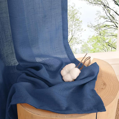BGment Linen Navy Blue Curtains 96 Inches Long for Living Room 2 Panels Set, Semi Sheer Window Drapes Floor Length Light Filtering for Bedroom Dining with Rod Pocket Lightweight, Each 52 Inch Wide