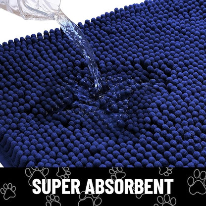 Smiry Dog Door Mat for Muddy Paws, Absorbent Dirt Trapper Non Slip Quick Dry Washable Chenille Mat for Mud Dogs, Entry Rug for Indoor and Outdoor (30x20 Inches, Navy Blue and White)