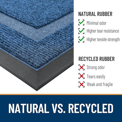 OLANLY Half Circle Door Mat Indoor Outdoor Entrance Welcome, Waterproof All-Season, All-Weather Doormat, Sturdy Natural Rubber, Low Profile, Easy Clean Patio Porch Entryway Mat, 33x21, Light Blue