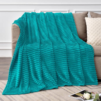 BEDELITE Fleece Throw Blanket for Couch – 3D Ribbed Jacquard Soft and Warm Decorative Fuzzy Blanket – Cozy, Fluffy, Plush Lightweight Blue Throw Blankets for Bed, Sofa, 50x60 inches