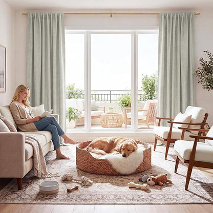 RYB HOME 100% Blackout Cream Curtains, Linen Texture Thermal Insulated Drapes for Bedroom/Living Room/Office/Nuesery, Privacy Farmhouse Full Blackout Window Treatment, W52xL84 Inch Long, 2 Panels