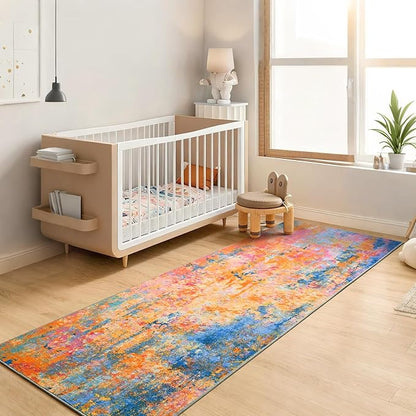 2x6 Rainbow Rug Runners for Hallways Kitchen Runner Rug Non Slip Washable Colorful Long Runner Rugs with Rubber Backing Soft Abstract Carpet Runner for Bedroom, Kitchen, Bathroom, Entryway
