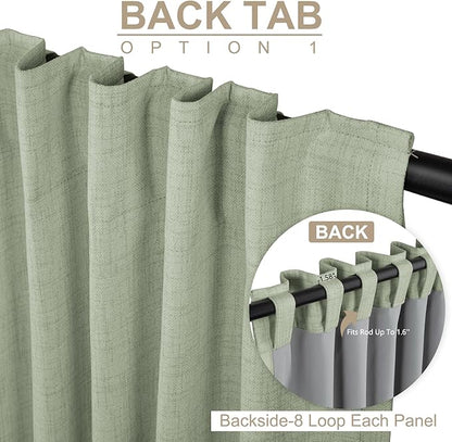 100% Blackout Shield Linen Blackout Curtains for Bedroom 96 Inches Long, Back Tab/Rod Pocket Living Room Drapes, Thermal Insulated Blackout Curtains 2 Panels Set, 50" W x 96" L,Sage Green