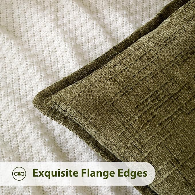 HPUK Fall Chenille Soft Throw Pillow Covers 18x18 Set of 2, Accent Cushion Covers for Living Room, Bedroom, Decorative Solid Color Pillow Covers for Couch, Sofa, Chair, Dusty Green