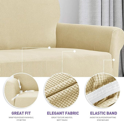 ZNSAYOTX Stretch Oversized Couch Cover Universal Sofa Covers for Living Room Dogs Pet Furniture Protector Spandex Extra Large Sofa Slipcovers with Anti Slip Foam Sticks (Beige, XL Sofa)