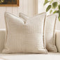 MIULEE Decorative Throw Pillow Covers for Couch Bed Livingroom 12x12 Inch Set of 2 Beige Boho Accent Throw Pllows Broadside Striped Patchwork Soft Corduroy Pillowcases
