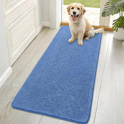 OLANLY Dog Door Mat for Muddy Paws 70x32, Absorbs Moisture and Dirt, Absorbent Non-Slip Washable Doormat, Quick Dry Chenille Mud Mat, Entry Indoor Entryway Carpet for Inside Floor, Cornflower Blue