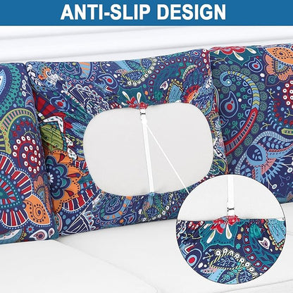 Smiry Printed Couch Cushion Covers, Stretch Soft Couch Covers for Sofa, Washable Non-Slip Sofa Slipcover Furniture Protector for Indoor and Outdoor (Backrest M, Blue Green)