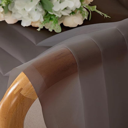 Chyhomenyc Sheer Valances for Windows 2 Pieces, 42Wx14L Inches Brown Small Window Valance for Living Room Bathroom Cafe Laundry Basement, Elegant Chocolate Rod Pocket Voile Valance
