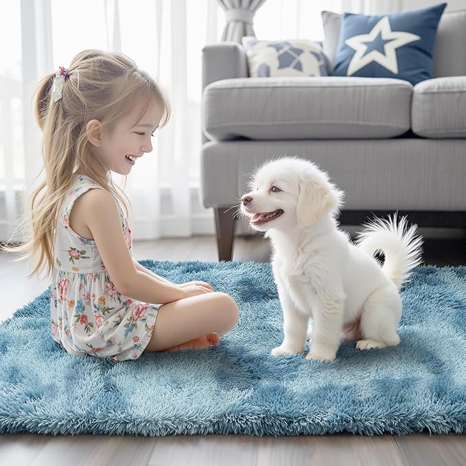 Rugs for Living Room 5x8, Alfombras para Salas Shag Large Plush Soft Area Rug, Shaggy Carpets for Bedroom, Kids Boys Girls Home Decor Aesthetic(Dark Blue Tie-Dyed, 5 x 8 Feet)