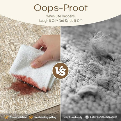 5x7 Washable Area Rug for Living Room Bedroom Vintage Beige Soft Low Pile Carpet Traditional Retro Non Slip Throw Rug for Dining Room Entryway Indoor Dorm Kitchen