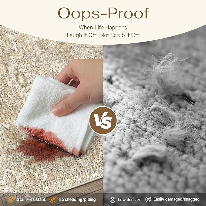 3x5 Washable Area Rug for Entryway Vintage Beige Non Slip Low Pile Carpet Traditional Retro Soft Throw Rug for Entrance Bathroom Door Mat Indoor Dorm Dining Room