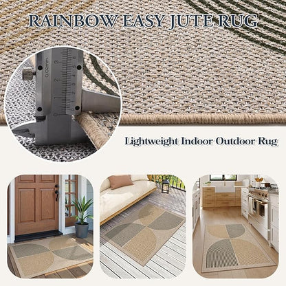 Lahome Enfys Rainbow Front Door Mat, 32"x48" Washable Non Slip Entry Way Rugs Indoor, Farmhouse Neutral Non Slip Non Shedding Lightweight Floor Carpet for Kitchen Bedroom Porch
