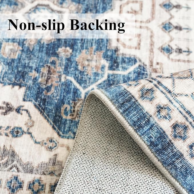 2x6 Washable Hallway Runner Rug: Indoor Farmhouse Kitchen Rugs Oriental Thin Non-Slip Entryway Carpet Ultra Soft Water Resisitant Floor Mat for Living Room Bedroom for Bathroom Laudry(2 X 6,Blue)