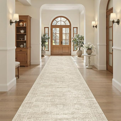 Hallway Runner Rug 3x16 - Vintage Non Slip Washable 16ft Kitchen Runner for Entrance Soft Long Carpet Runners for Living Room Bedroom Dining Room, Beige