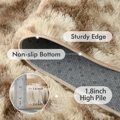 4x6 Ft Shag Area Rug for Bedroom Living Room, Tie-Dyed Ultra Soft Fluffy Furry Rugs for Indoor Floor, Aesthetic Carpet for Kids Home Decor (Khaki)