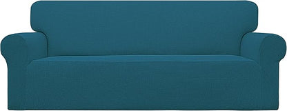 Easy-Going Stretch Sofa Slipcover 1-Piece Sofa Cover Furniture Protector Couch Soft with Elastic Bottom for Kids, Polyester Spandex Jacquard Fabric Small Checks (Sofa, Peacock Blue)
