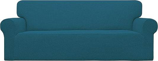 Easy-Going Stretch Oversized Sofa Slipcover 1-Piece Sofa Cover Furniture Protector Couch Soft with Elastic Bottom for Kids, Polyester Spandex Jacquard Fabric Small Checks Peacock Blue