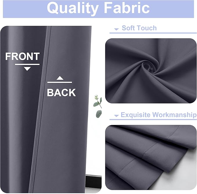 Simplebrand Ava Grey Short Blackout Curtains for Bedroom 54 Inches Long 2 Panels Set, Solid Thermal Insulated, Energy Saving Window Treatment Curtains Blackout Drapes, W40 x L54 Inch, Grey