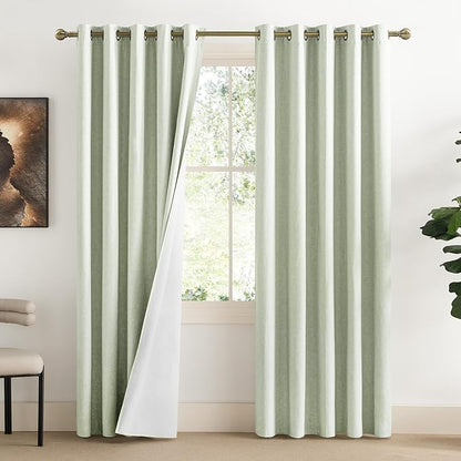 NICETOWN Sage Green Living Room Completely Shaded Linen Textured Draperies, 2 Pieces, W62 x L84, Privacy Protection & Noise Reducing Ring Top Drapes, White Lined Insulated Window Treatment Curtains
