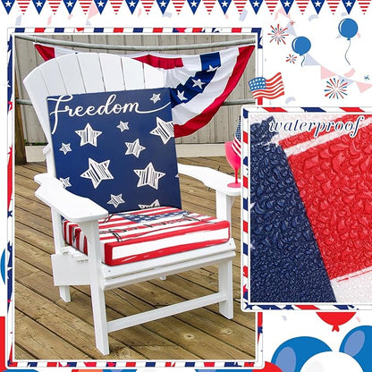 Newwiee 8Pcs Patio Cushion Covers Stretch Outdoor Cushion Cover Replacement for Patio Furniture Sofa Couch Slipcovers, Soft Flexibility Washable Furniture Protector(Independence Day,Classic Color)