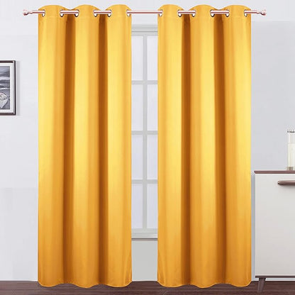 LEMOMO Yellow Thermal Blackout Curtains/38 x 84 Inch/Set of 2 Panels Room Darkening Curtains for Bedroom