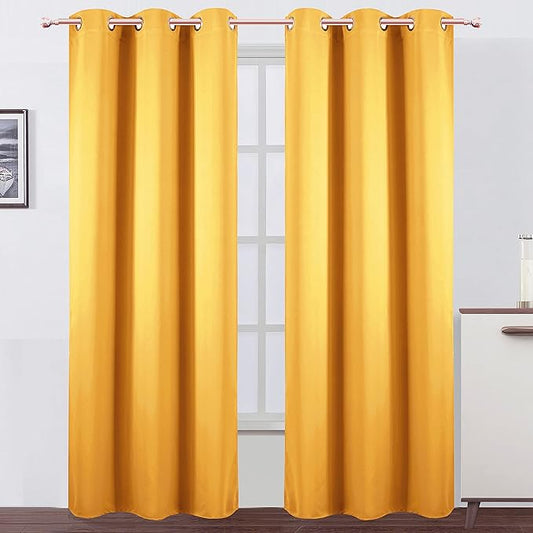LEMOMO Yellow Thermal Blackout Curtains/42 x 95 Inch/Set of 2 Panels Room Darkening Curtains for Bedroom