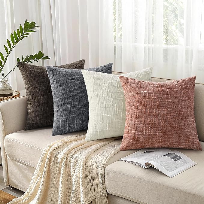 decorUhome Summer Pink Chenille Euro Sham Throw Pillow Covers 22x22 Set of 2 Textured Soft Cozy Slubby Couch Pillow Covers Modern Farmhouse Boho Decorative Pillow Cases for Bed Sofa Living Room