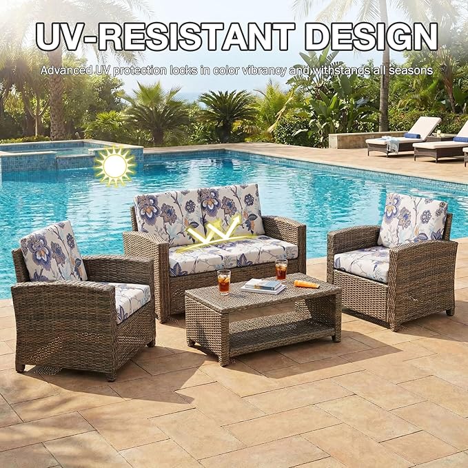 hyha 12Pcs Patio Cushion Covers, Stretch Outdoor Couch Cushion Covers, Washable Outdoor Chair/Sofa Slipcovers for Patio Furniture Cushions Protector with Elastic Bottom(Vintage Flower,Cover Only)