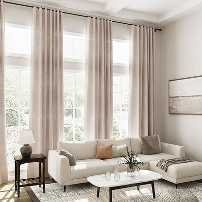 Extra Long Curtains 2 Panels 102 Inches Long for Living Room Oatmeal Back Tab Rod Pocket Light Filtering Semi Sheer Drapes Cotton Linen Textured Window Curtain 102 Inch Length for Bedroom 9 FT