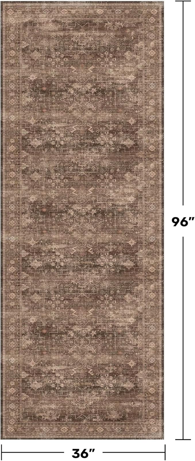 Brown Washable Long Runners for Hallways, 3x8 Wide Kitchen Runner Rug, Entryway Indoor Rug, Non Slip Rubber Backing Boho Vintage Dark Floor Decor