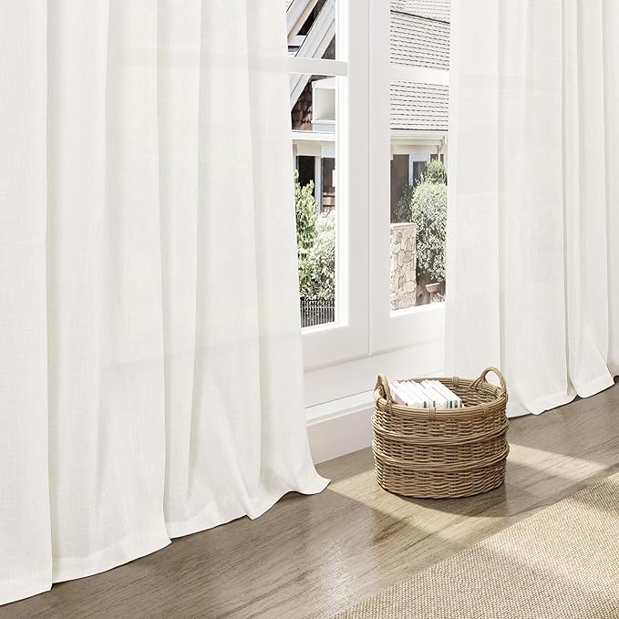 Nanspring Neutral Linen Curtains 120 Inches Long for Living Room Linen Sheer Curtain Back Tab Coastal Modern Farmhouse Floor to Ceiling Drapes for Bedroom Office High Window 52x120, 2 Panels
