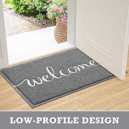 CozyBounty Grey Door Mat Welcome Mats Outdoor Indoor Non-Slip Doormat for Entryway Low-Profile Floor Mat for Yard, Garage, High Traffic Areas (36"x24", Grey)