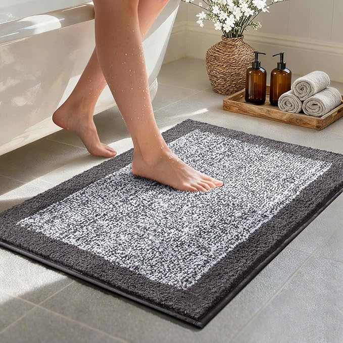 Bathroom Rugs 30x20 Non Slip Washable, Grey Bath Mat for Bathroom Floor Tub, Soft Absorbent Quick Dry Mats for Shower, Bathtub,Home Decor
