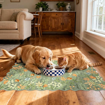 Floral Outdoor Rug - 28" x 43" Front Door Mat Indoor Outside Entrance Non-Slip Washable Outdoor Mat Sage Green Boho Flower Rug for Entryway Kitchen Bedroom Layered Doormat for Front Porch