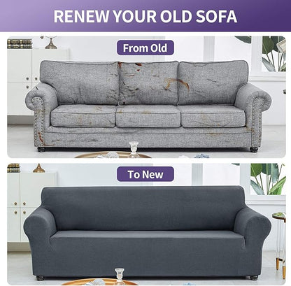 Joccun Stretch Couch Cover Slipcovers, 1-Piece Sofa Covers for 3 Cushion Couch Spandex Jacquard Washable Furniture Protector Cover for Living Room,Kids,Pets(Sofa,Gray)
