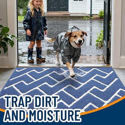 OLANLY Front Door Mat, Non-Slip Rubber Backing, Dirt Resistant and Absorbent, Washable, Easy to Clean Low-Profile Indoor Doormat for Back Door, Entryway, Inside Entrance, 48x32, Navy