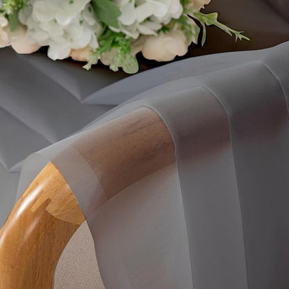 Lecloud Charcoal Grey Sheer Curtains 54 Inch Length 2 Panels, Light Filtering Voile Drapes for Kitchen Bedroom, Farmhouse Rod Pocket Living Room Short Curtains, 40 W x 54 L Inches