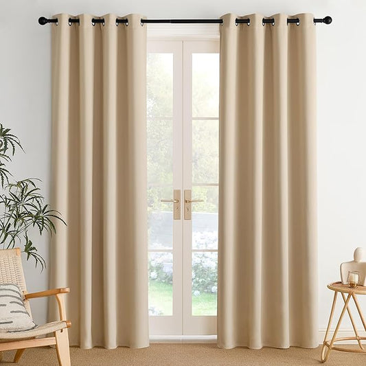 NICETOWN Room Darkening Draperies Curtains Panels, 2 Panels Biscotti Beige W52 x L84