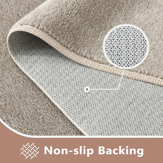 FinRèc 6x9 Washable Area Rugs for Bedroom Living Room, Low Pile Thin Rug Solid Color, Non-Slip Carpet Indoor for Home Decor (Light Tan)