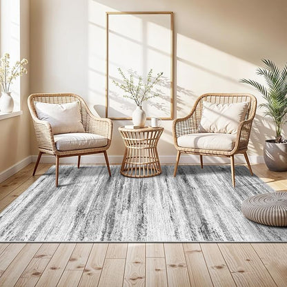 4x5 Area Rugs for Entryway Washable: Easy-to-Clean Rug for Office Kitchen Bedroom Living Room Dining Room - Non Slip Stain and Water Resistant Carpet - Soft Low-Pile Door Mat Grey